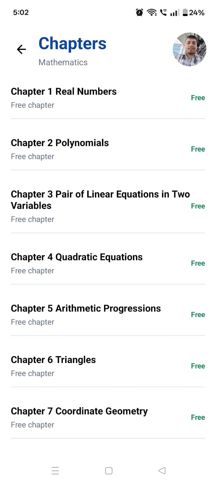 PREP APP chapter listing screen