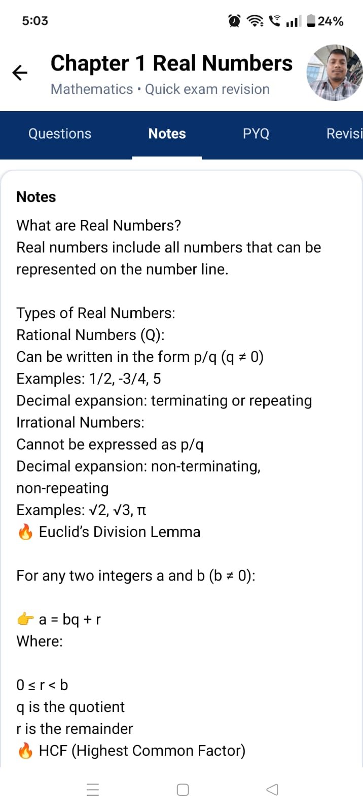 PREP APP notes screen